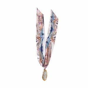 Elegant Multicolor Silk Scarf with Oyster Pendant
